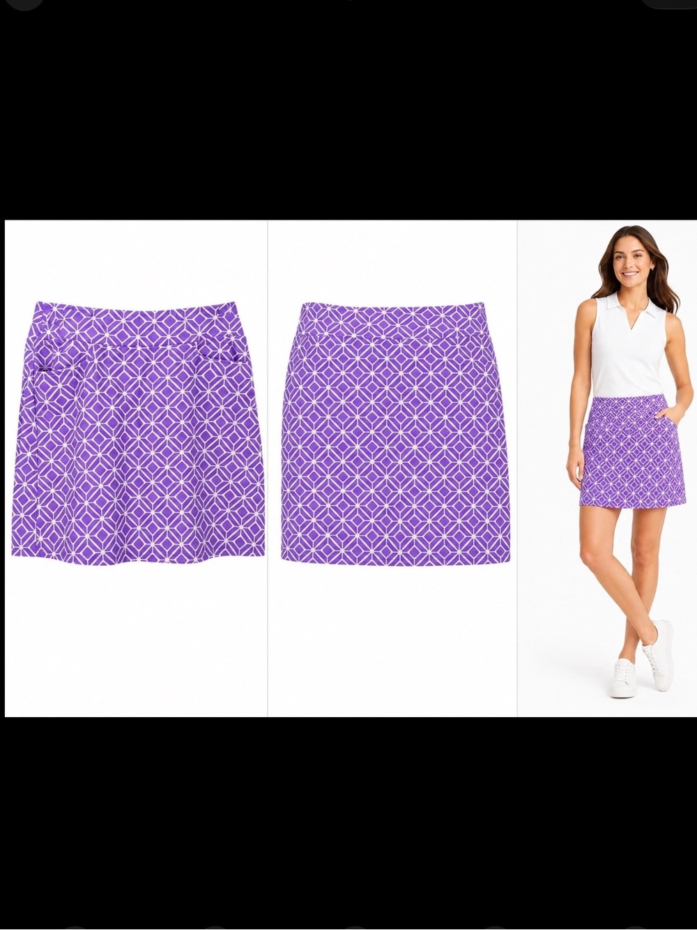 Jude Connally Skort Skirt Shorts Lavender White Geometric Print Pockets Sz Med